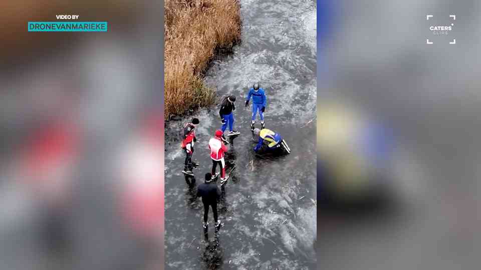 Drone captures incredible ice rescue