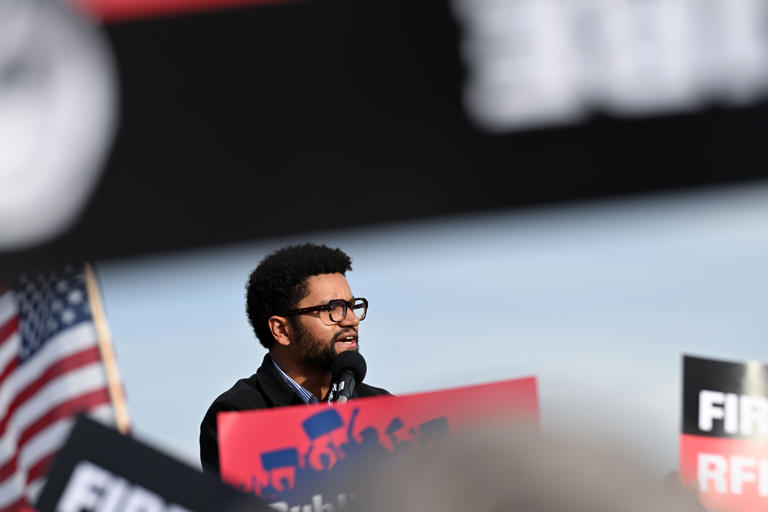 Rep. Maxwell Frost (D-Florida) speaks at Rally for the Public’s Health along the National Mall on Nov. 5, contending that the Trump administration was gutting national and global public health infrastructure.