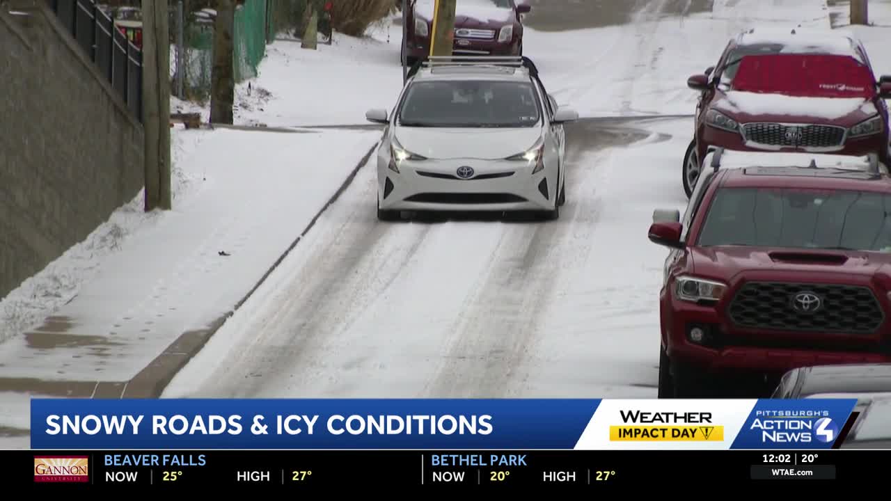 Snowy and icy conditions on the roads in Pittsburgh