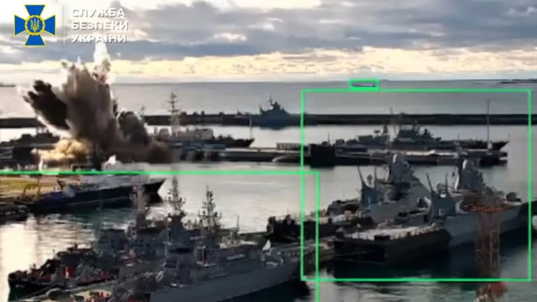 Ukraine hits Russian submarine with underwater drones