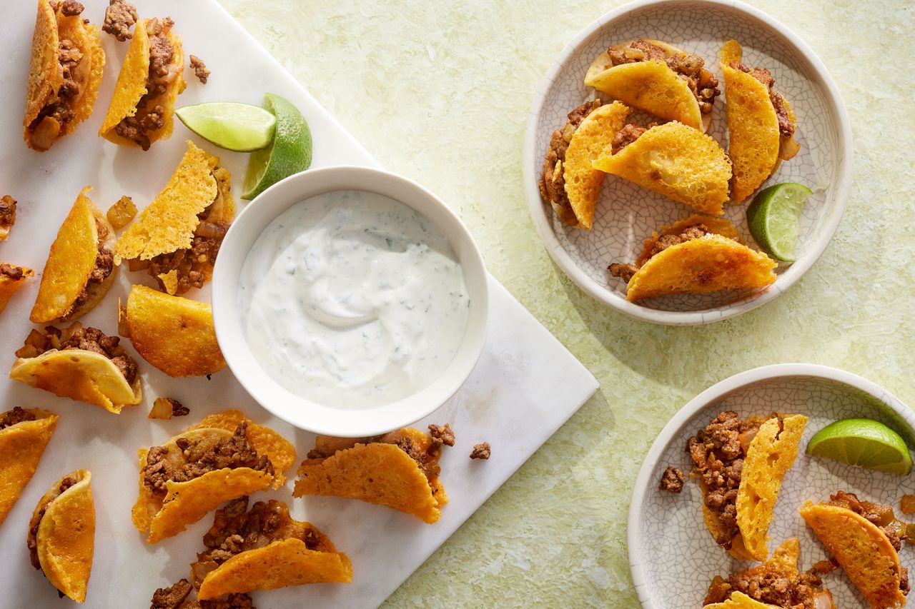 Southern Living Tiny Tacos on a plate to serve with dipping sauce