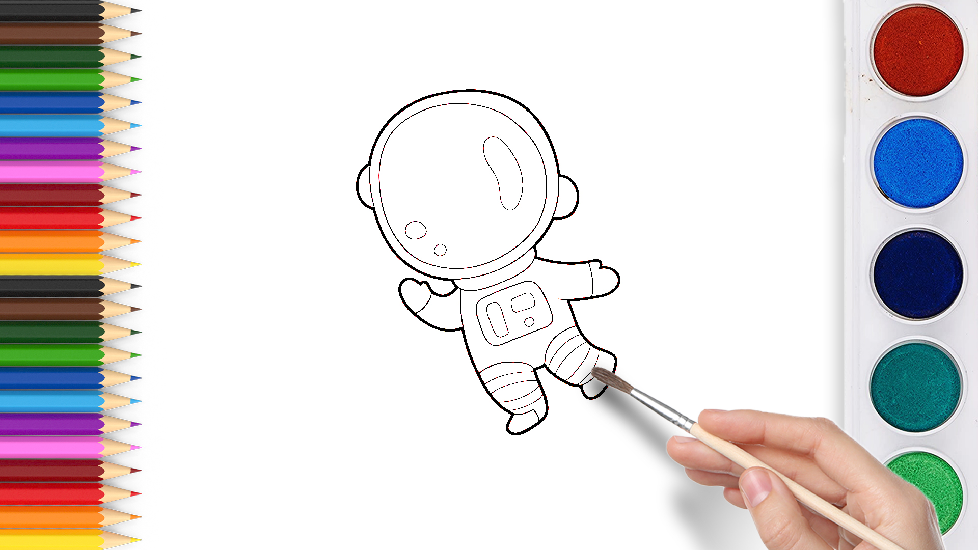 Coloring in a drawing of an astronaut