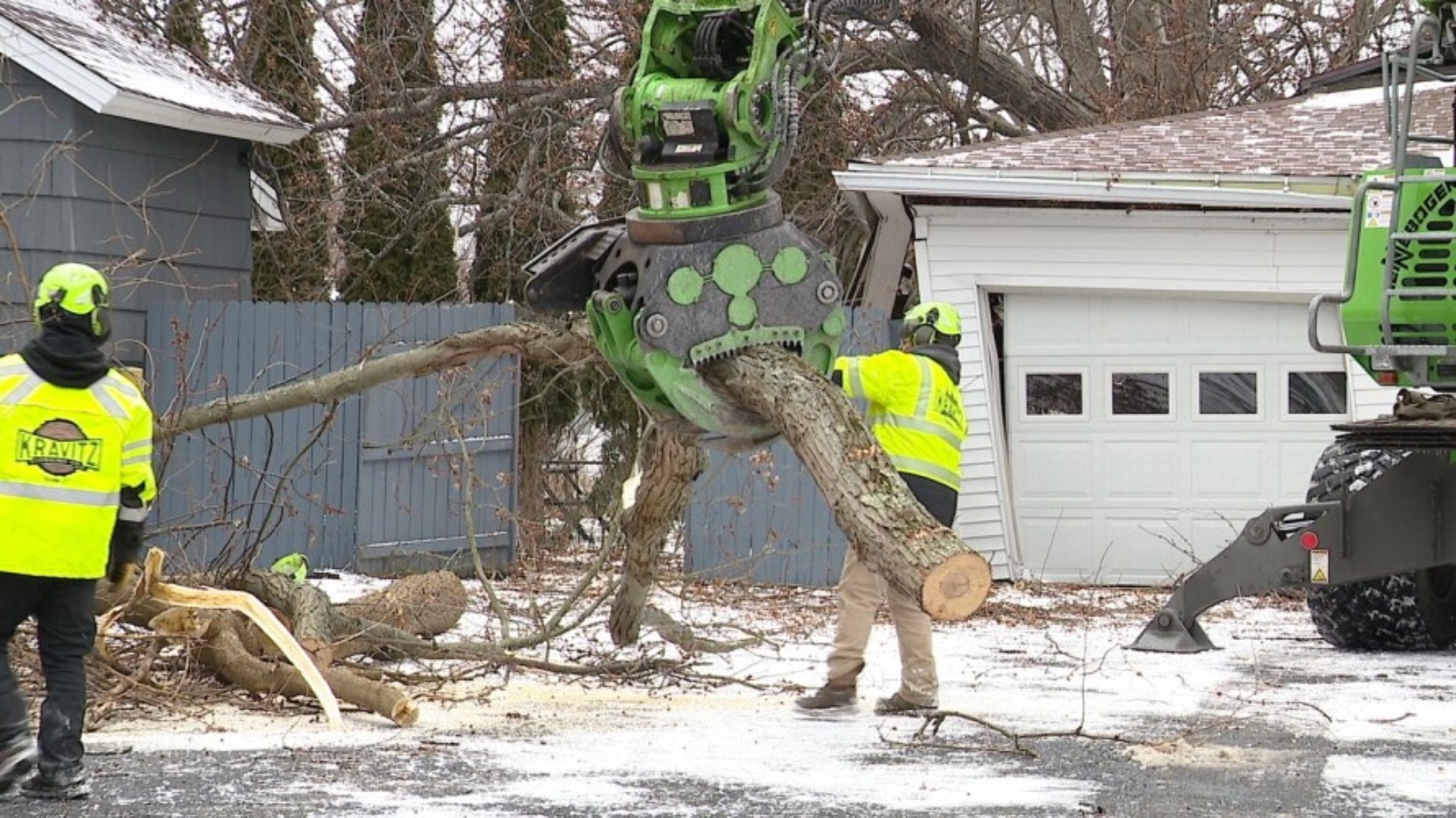 Storm cleanup underway in Fredonia after hurricane-force winds topple trees