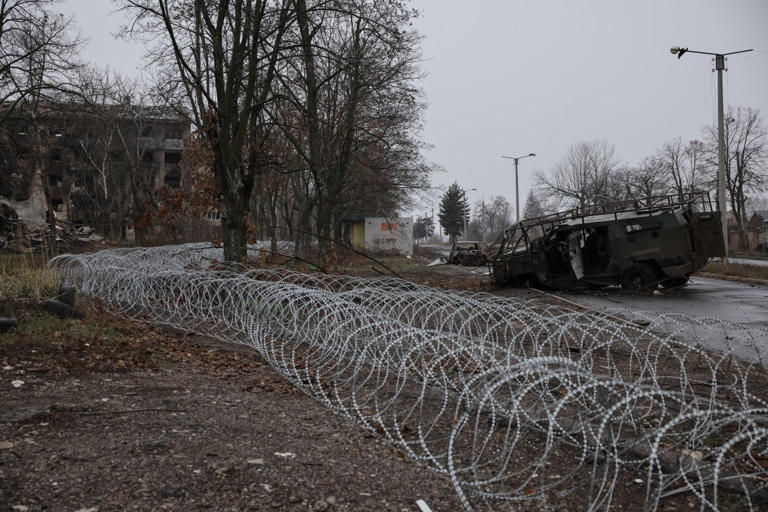 A photo of the front-line town of Kostyantynivka provided by the Ukrainian military.