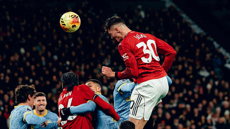 Benjamin Šeško had multiple attempts on goal. | Zohaib Alam/MUFC/Manchester United/Getty Images
