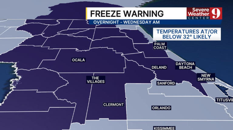 Central Florida cold snap: Freeze warning north of Orlando, chilly New ...