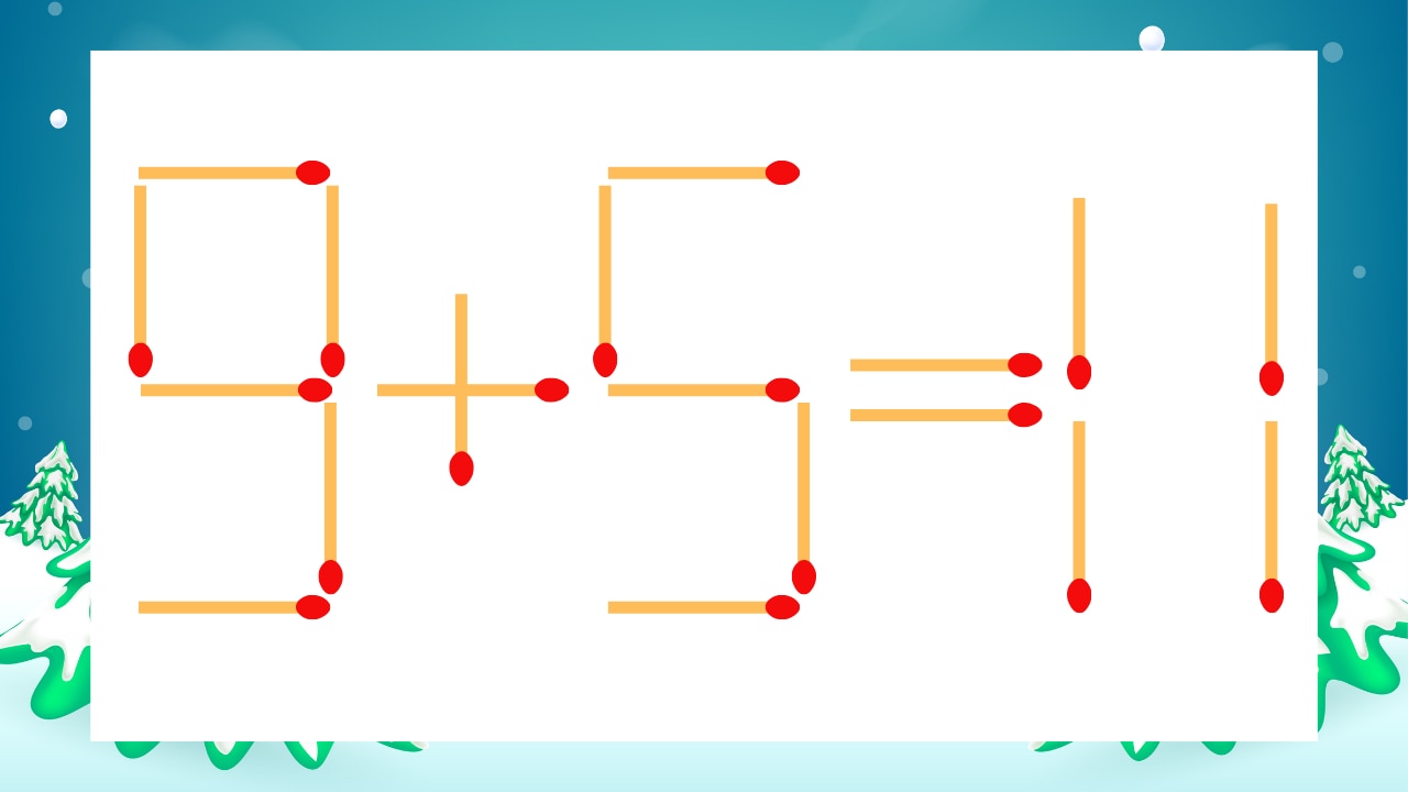 マッチ棒クイズ】1本だけ動かして正しい式に：9+5=11?