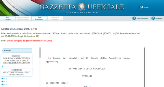 Legge di bilancio 2026: le novità del testo in Gazzetta Ufficiale