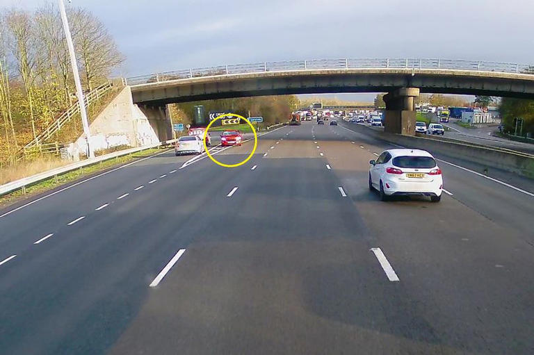 Heart-stopping moment 'old woman drives wrong way down M6' caught on camera