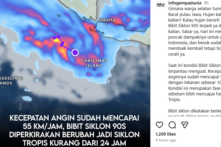BMKG: 90S Akan Jadi Siklon dalam 24 Jam