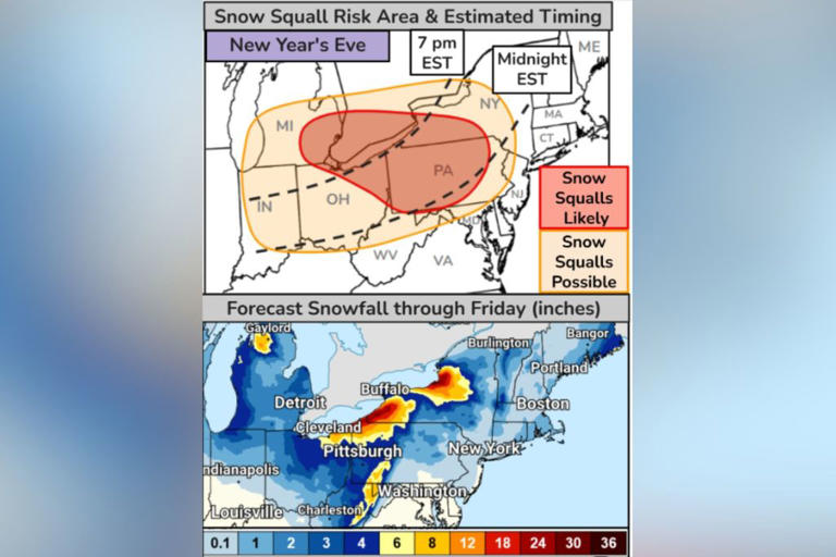 New Year's Eve travel warning issued for several states amid snow squalls