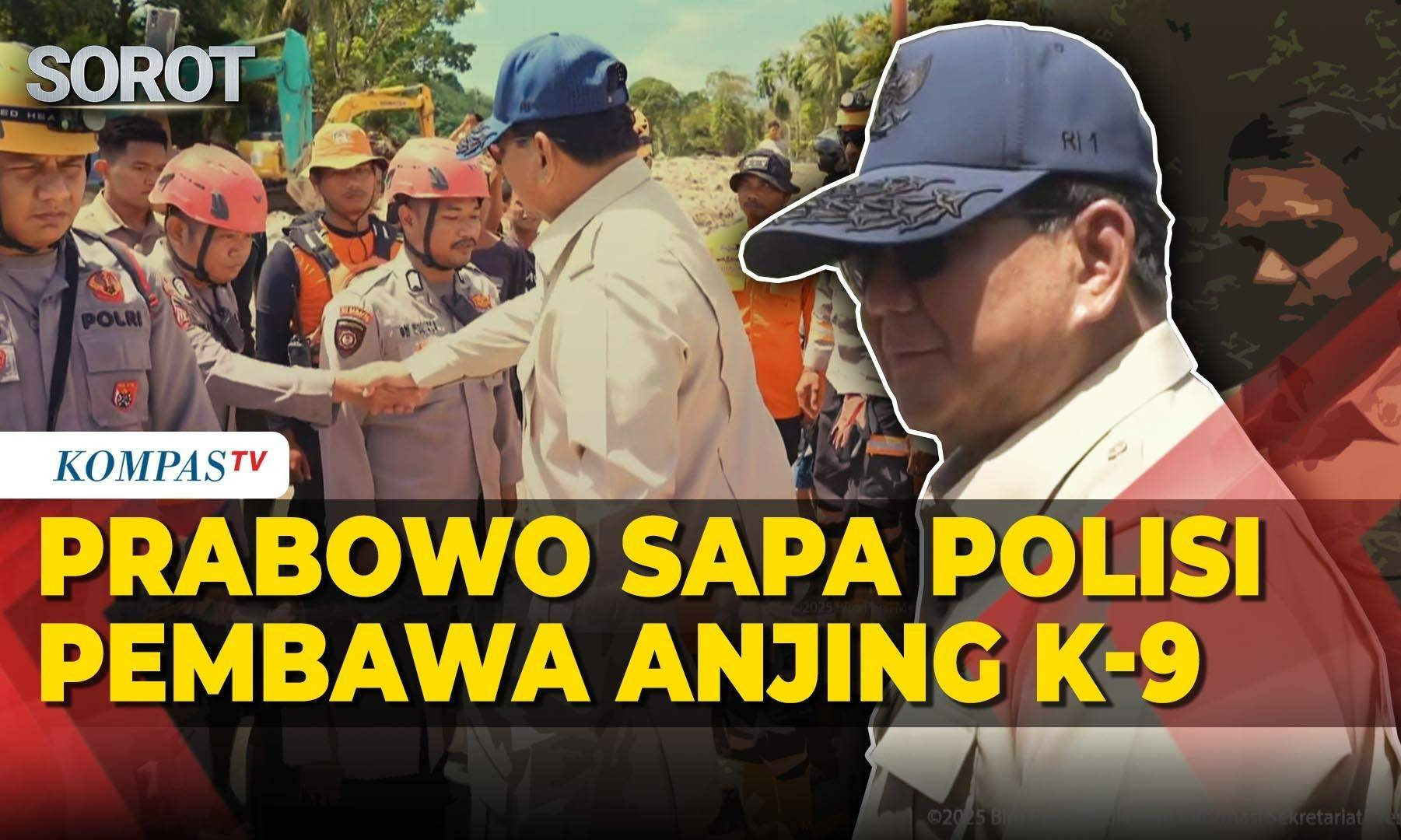 Momen Haru Prabowo Sapa Polisi Bawa Anjing Pencari Korban Hilang Banjir Sumatera