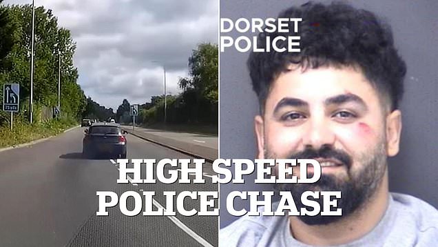 Moment dangerous driver leads police on high speed car chase