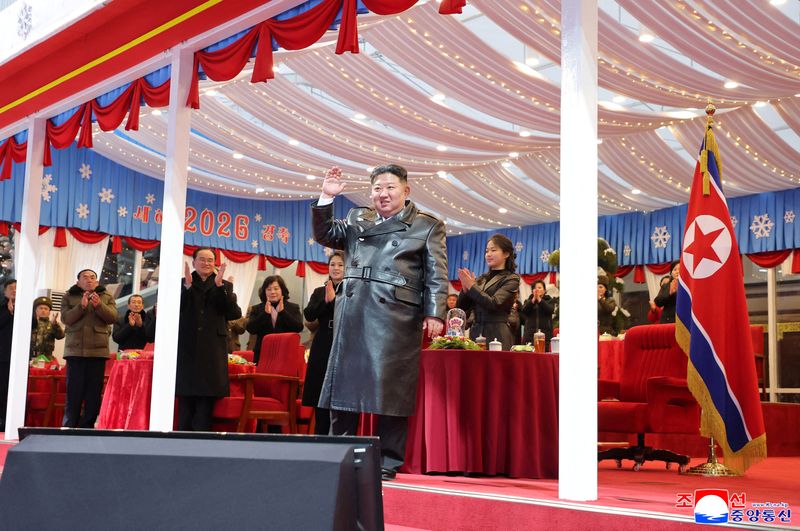 North Korean leader Kim Jong Un attends an event to celebrate the New Year, in Pyongyang, North Korea, in this picture released by North Korea's official Korean Central News Agency on January 1, 2026. KCNA via REUTERS