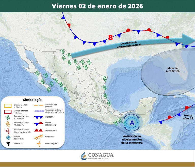 Pronóstico del clima para el viernes 2 de enero del 2026. | Crédito: SMN