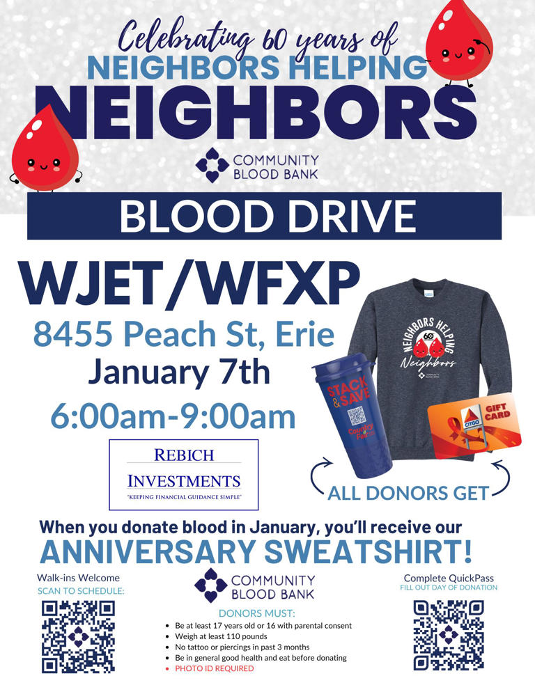 JET 24 partners with Community Blood Bank to host blood drive on January 7
