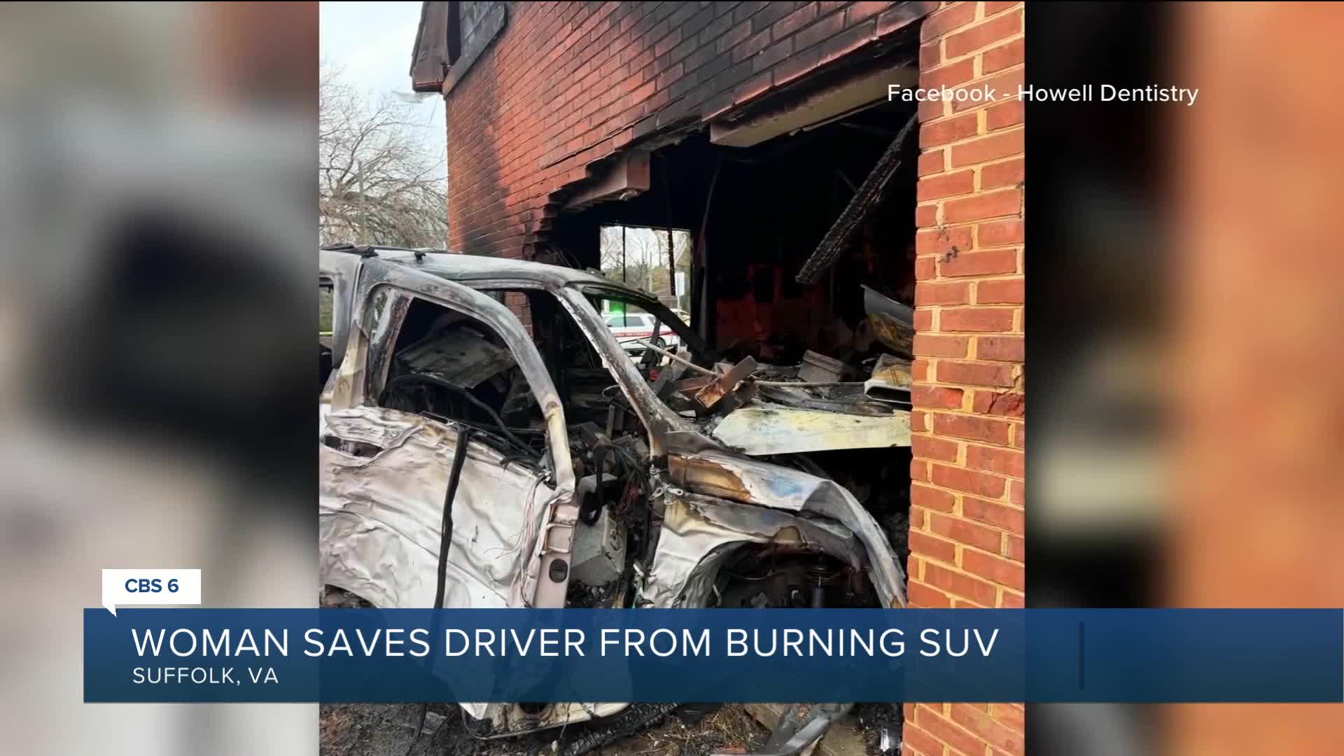 Virginia woman saves driver from burning SUV