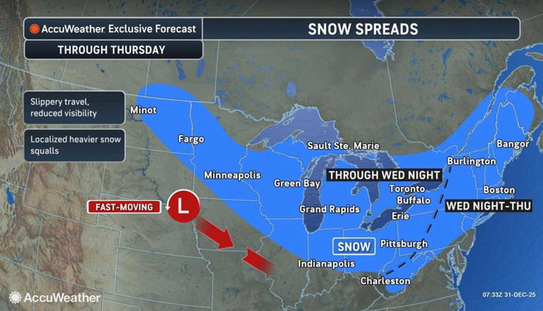 Snow chance coming for much of Northeast to ring in new year