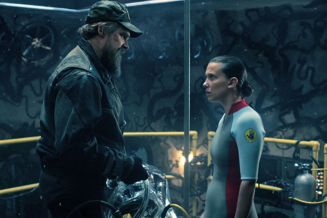 COURTESY OF NETFLIX David Harbour and Millie Bobby Brown in 'Stranger Things 5'