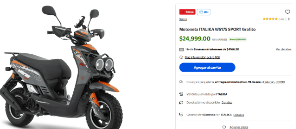 Walmart arrasa con oferta en motoneta Italika WS175 Sport con ahorro de ...