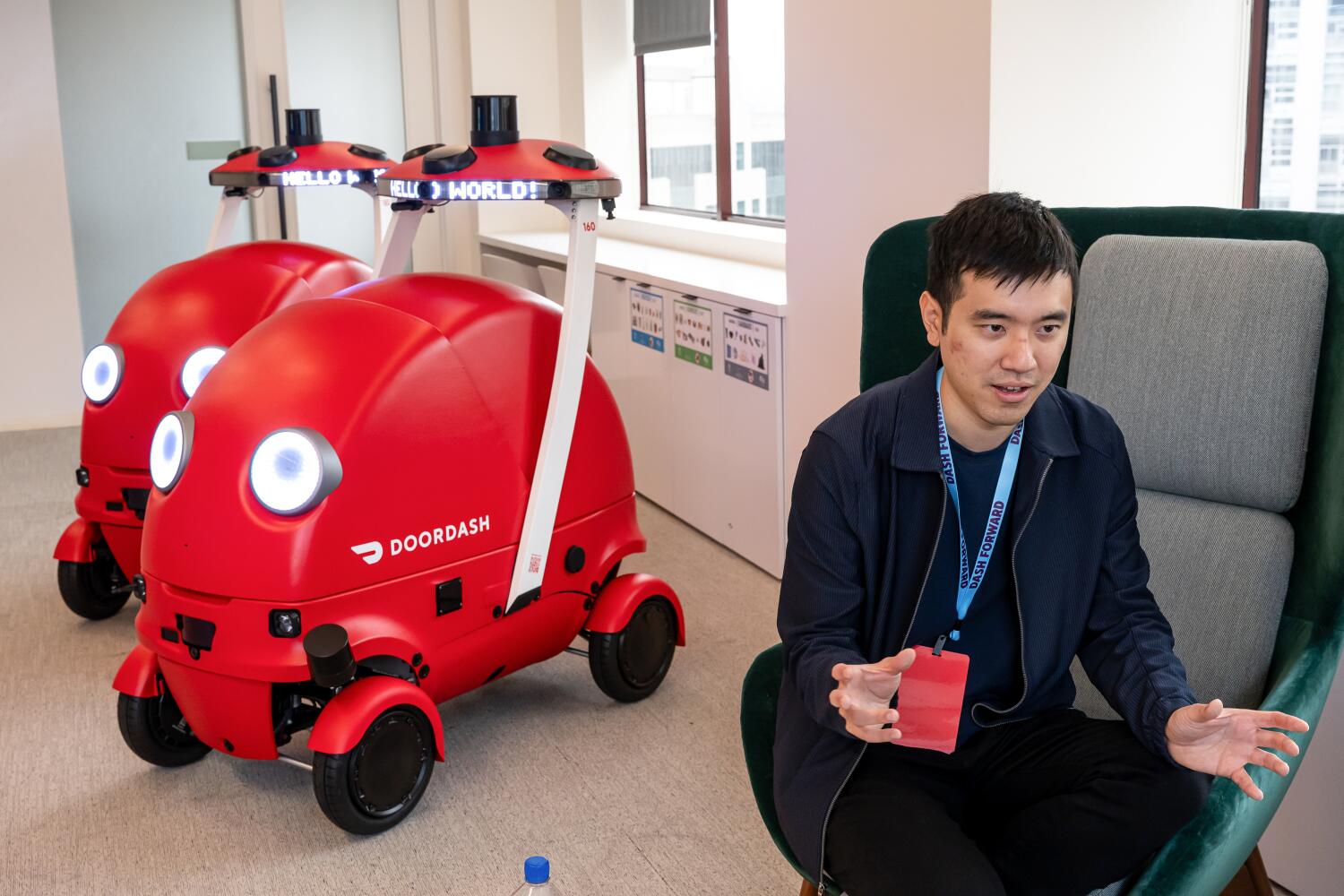 Stanley Tang, co-founder and head of DoorDash Labs, during an unveiling event at the company's headquarters in San Francisco on Sept. 29. ((David Paul Morris / Bloomberg via Getty Images))