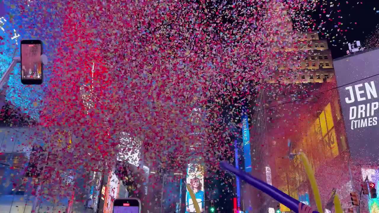 Confetti envelops Times Square during New Year's ball drop countdown