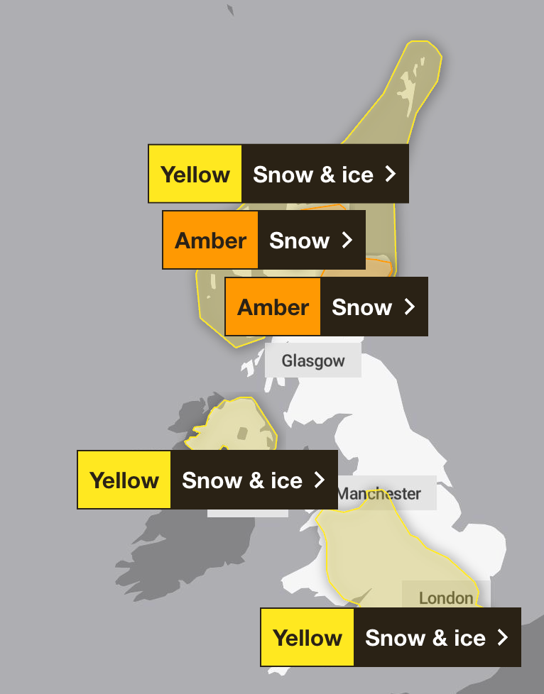 Met Office issues 'risk to life' weather warning as snow hits UK