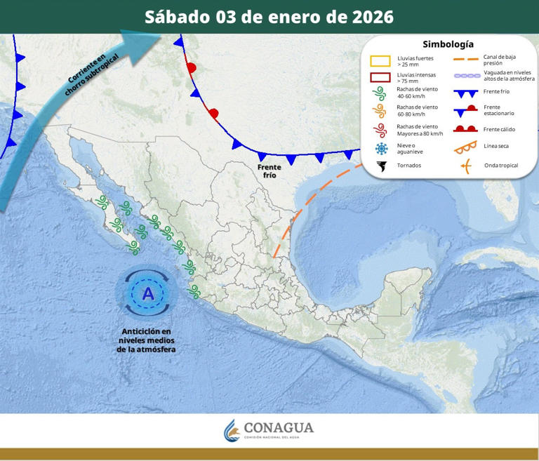 Pronóstico del clima para el sábado 3 de enero del 2026. | Crédito: SMN