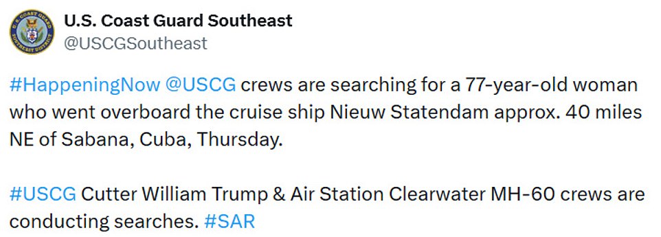US Coast Guard halts search for missing cruise passenger