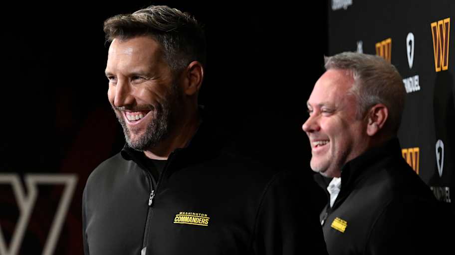 Lance Newmark (right) has developed a reputation as an excellent evaluator alongside Commanders GM Adam Peters (right). | John McDonnell/For The Washington Post via Getty Images