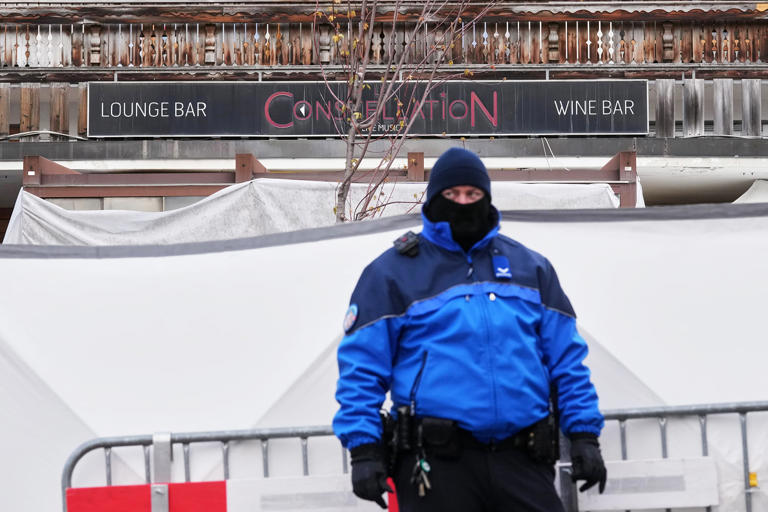 The sealed off Le Constellation bar in Crans-Montana, Switzerland on Friday morning. (Antonio Calanni / AP)