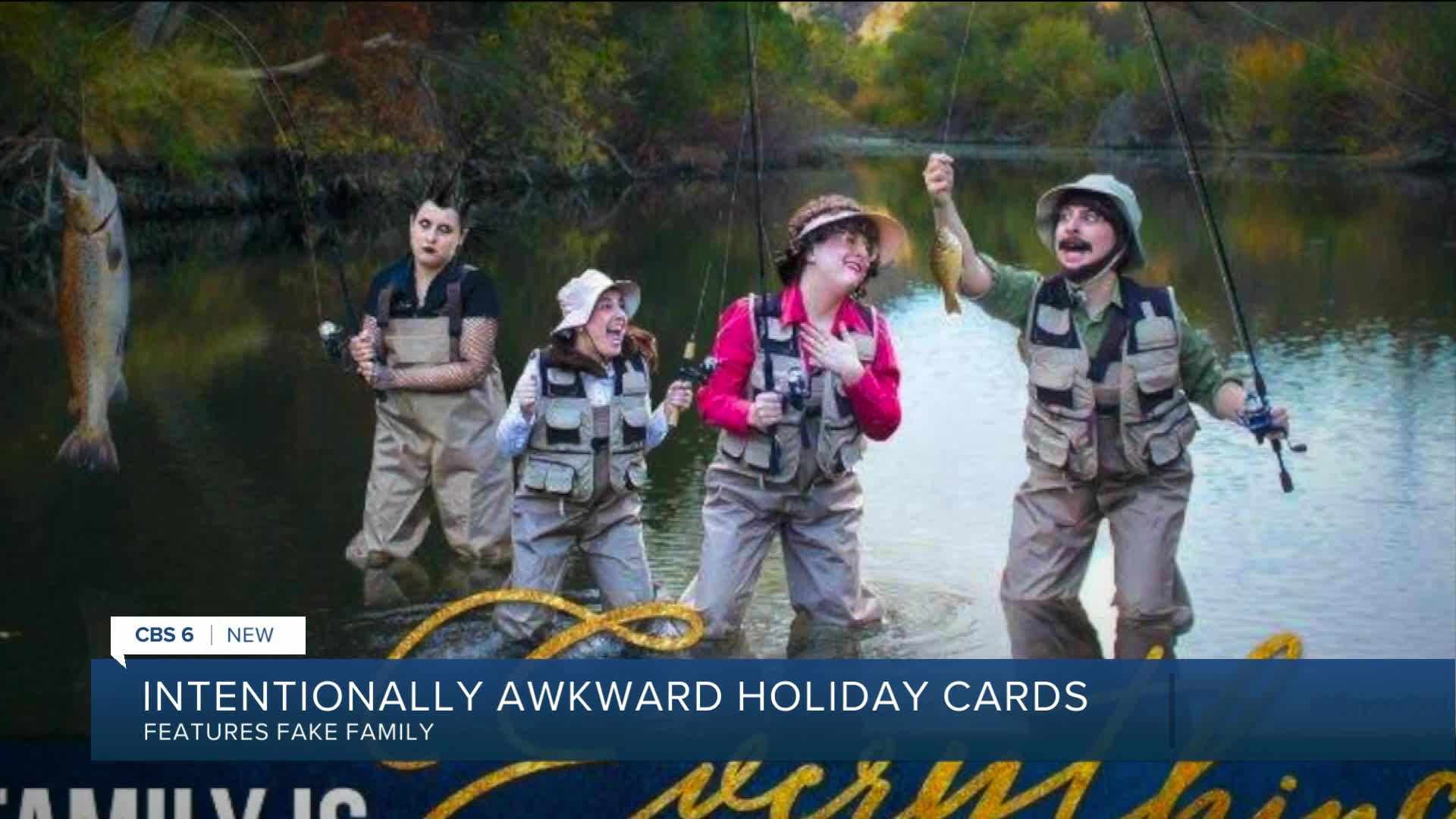 Woman creates 'intentionally awkward' holiday cards featuring fake family