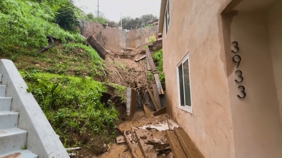 Heavy rain triggers mudflow at hillside construction site in Sherman Oaks