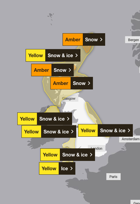 Met Office extends weather warnings for snow and ice