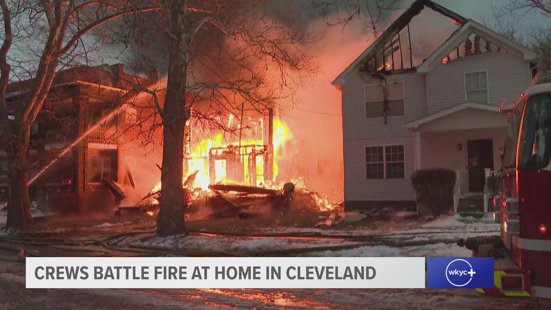 Watch live: Crews battle fire at 2 homes in Cleveland