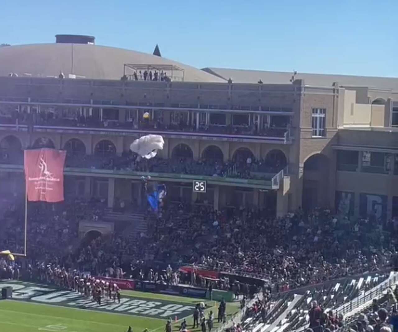Armed Forces Bowl: Parachuter crash-lands before Texas State bowl game<br>