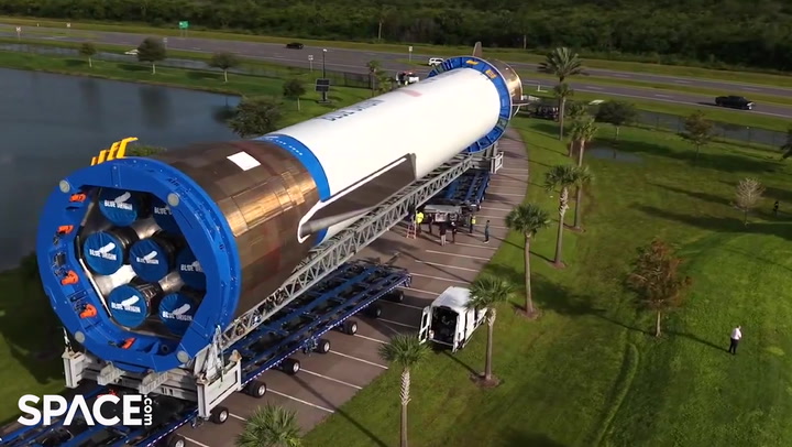 Blue Origin's massive New Glenn rocket on move to launch pad