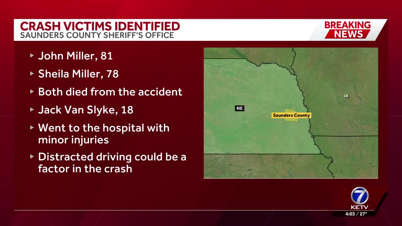 Omaha couple dies after a crash in Saunders County on Highway 77