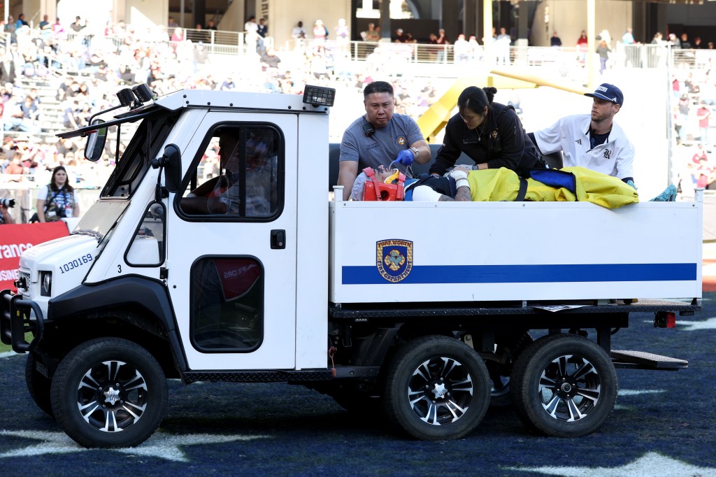 Rice safety Daveon Hook carted off field in scary scene at Armed Forces ...