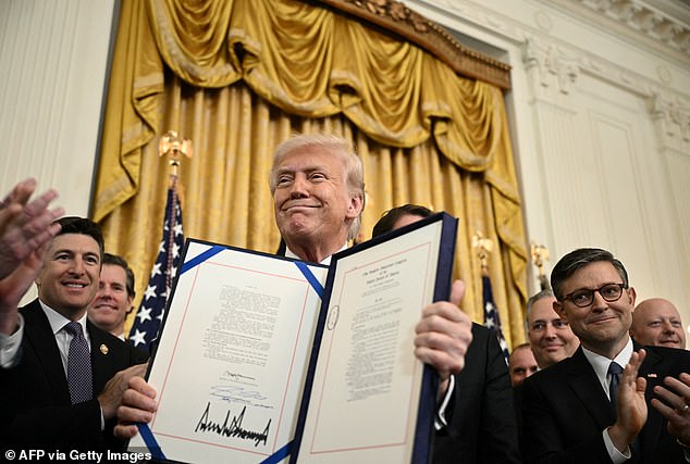 A large portion of the new wealth comes from cashing out on his cryptocurrency investments, according to Forbes. Pictured: Trump signs the GENIUS Act on July 18, 2025 to pave the way for widespread use of cryptocurrencies