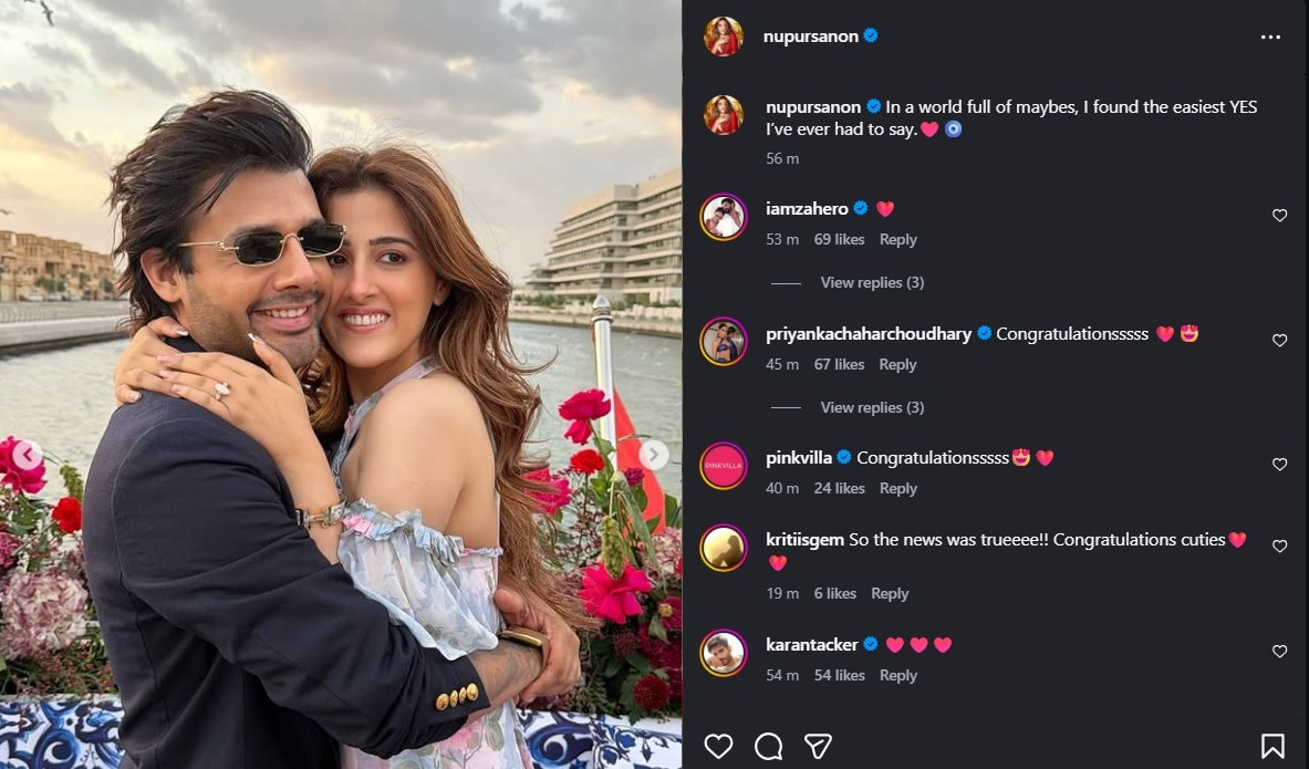 Nupur Sanon engaged to boyfriend Stebin Ben after romantic yacht proposal. See pics