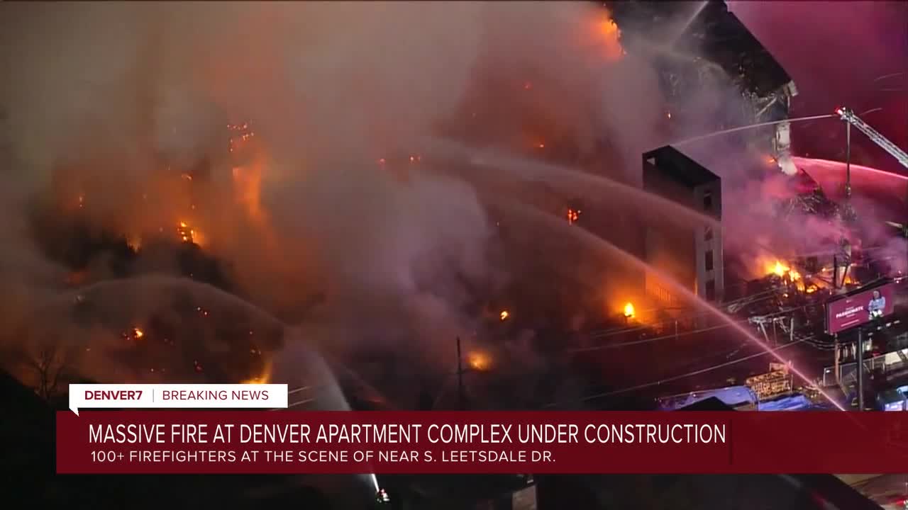 Massive apartment construction site fire in Denver burns into Saturday