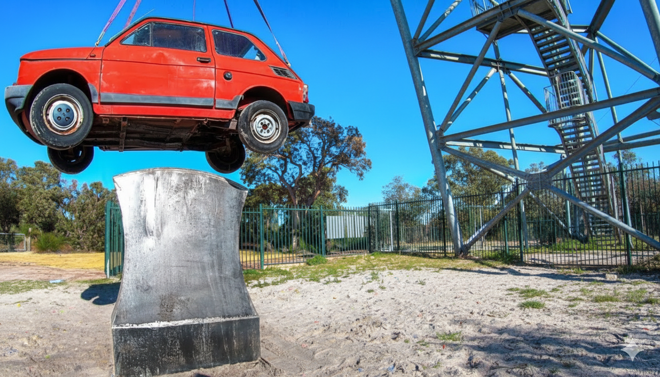 Will a car split when dropped 150 feet onto the biggest axe?
