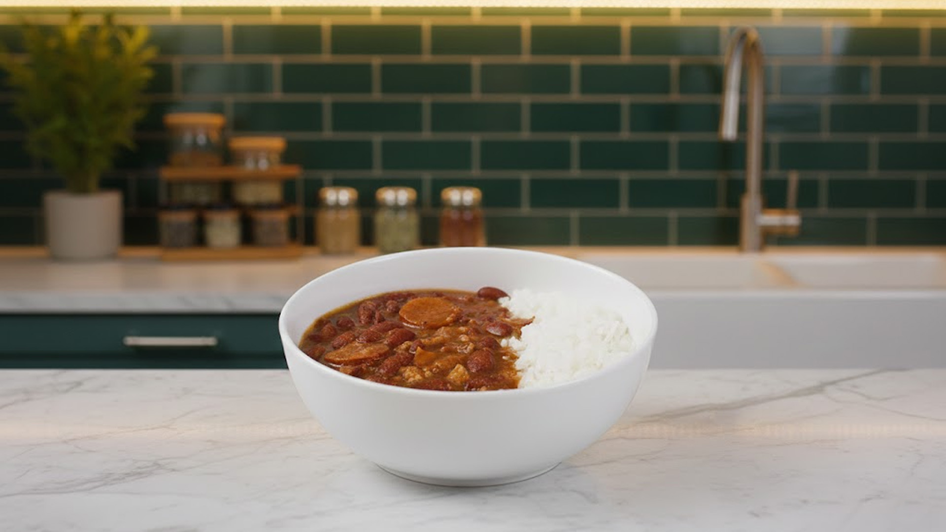 How to make sausage and bean stew with rice
