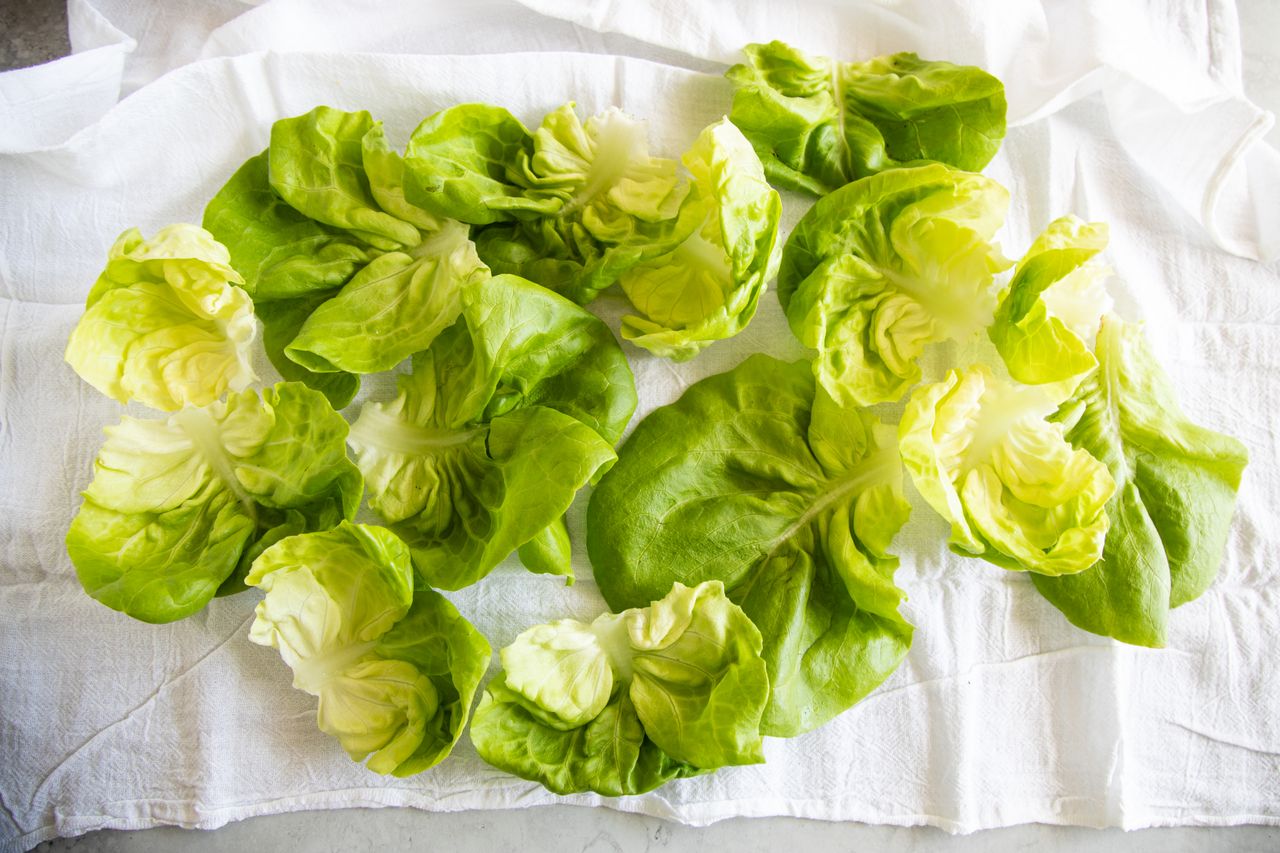 Butter Lettuce Leaves on a Kitchen Linen
