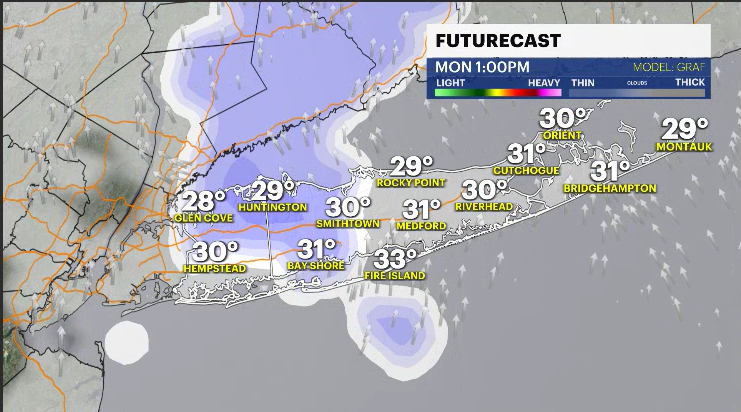 Overnight flurries ahead of cold Sunday on Long Island