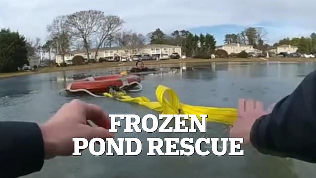 Dramatic rescue of child that fell through ice on frozen pond