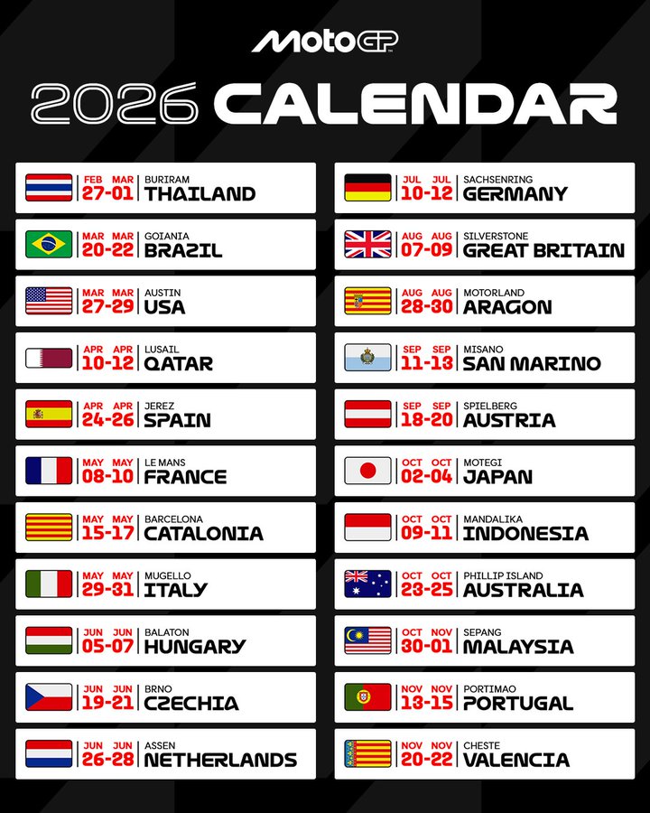 Saison 2026 : les calendriers du MotoGP et de la F1 entreront en ...