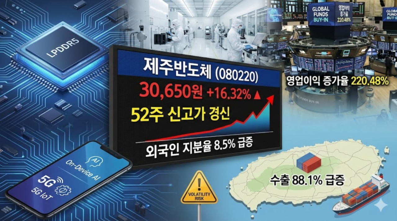 제주반도체, 온디바이스 AI와 5G IoT 수요 기대에 16.32% 급등… 52주 신고가 경신