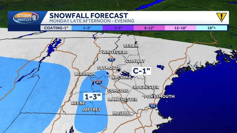 System could bring light snow, slippery evening commute to NH on Monday